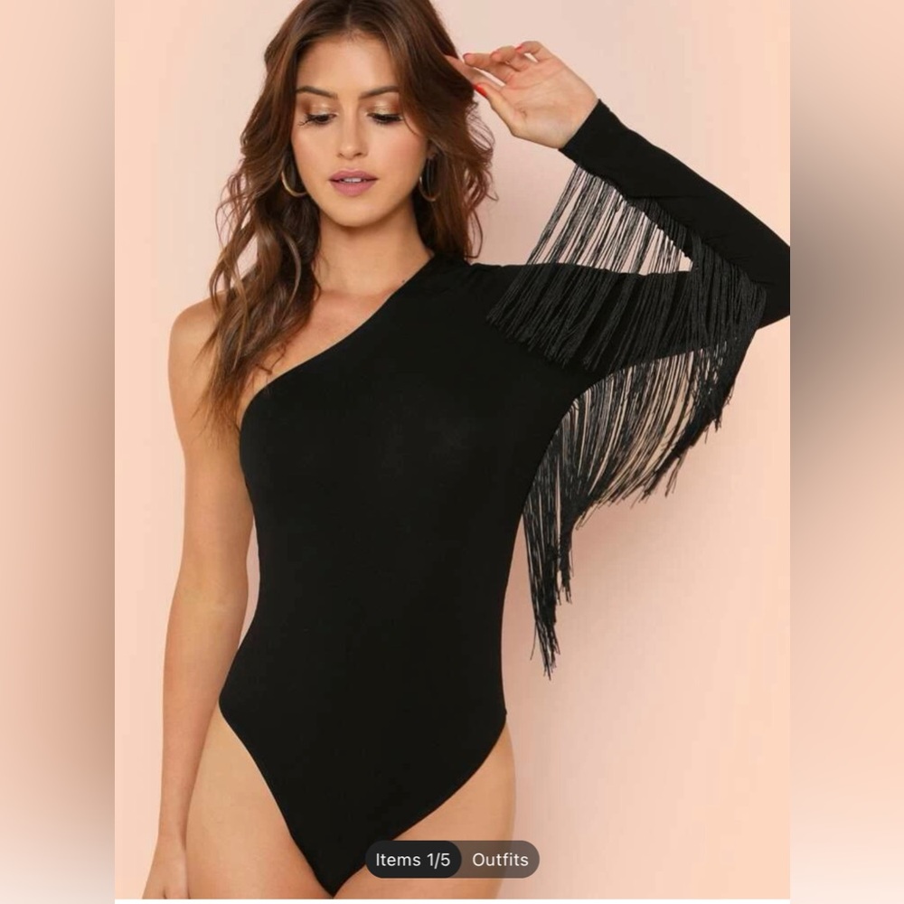 One shoulder fringe bodysuit